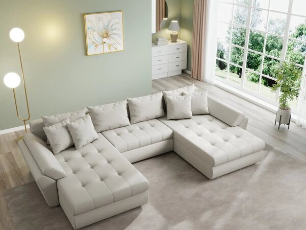 Colțar extensibil dumonde cu ladă de depozitare Loana U Enjoy Bej 375x185 cm