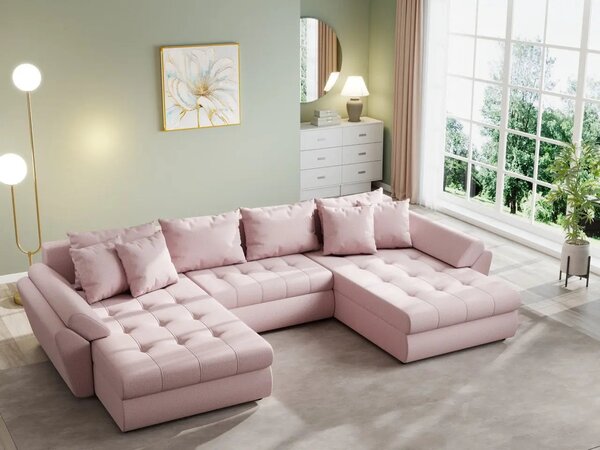 Colțar extensibil dumonde cu ladă de depozitare Loana U Enjoy Flamingo 375x185 cm