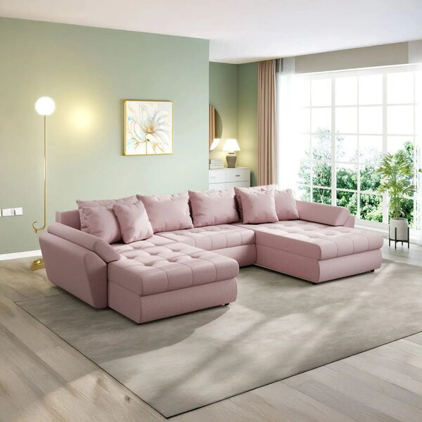 Colțar extensibil dumonde cu ladă de depozitare Loana U Enjoy Flamingo 375x185 cm