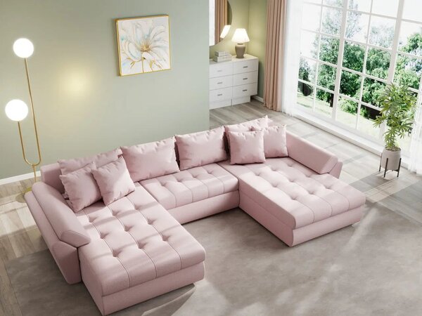 Colțar extensibil dumonde cu ladă de depozitare Loana U Enjoy Flamingo 375x185 cm