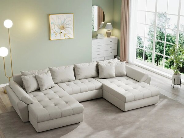 Colțar extensibil dumonde cu ladă de depozitare Loana U Enjoy Bej 375x185 cm