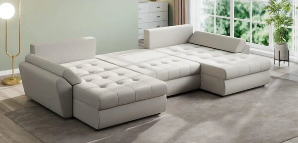 Colțar extensibil dumonde cu ladă de depozitare Loana U Enjoy Bej 375x185 cm