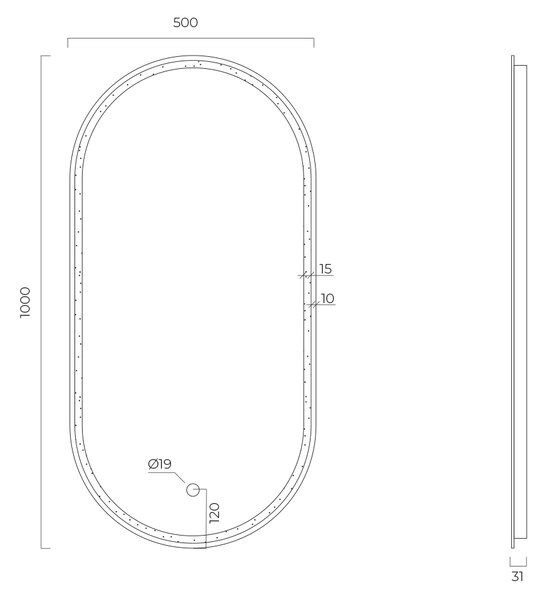Oltens Nordlis oglindă 50x100 cm oval cu iluminare cu covoraș de încălzire negru 64128300