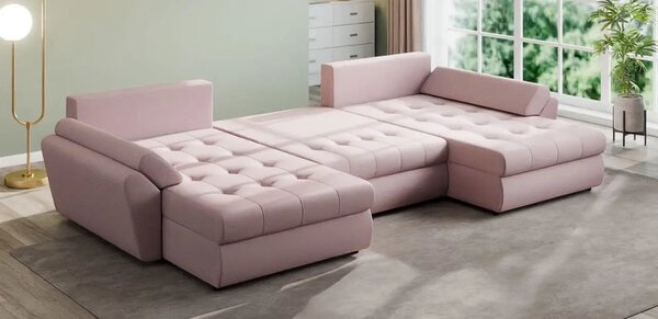 Colțar extensibil dumonde cu ladă de depozitare Loana U Enjoy Flamingo 375x185 cm