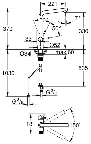 Grohe Blue baterie pentru filtru apă pe picior crom 30600000