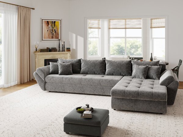 Colțar extensibil dumonde cu ladă de depozitare Loana XL Arena Gri Grafit II 335x185 cm