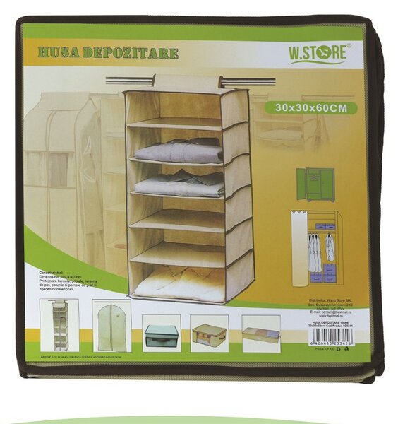Organizator textil, dulap pliabil 60x30x30 cm, 6 rafturi depozitare