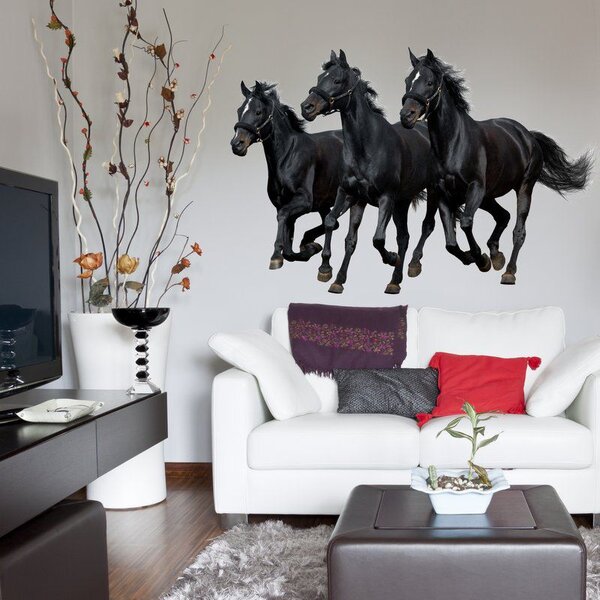 Autocolant pentru perete cu trei cai negri