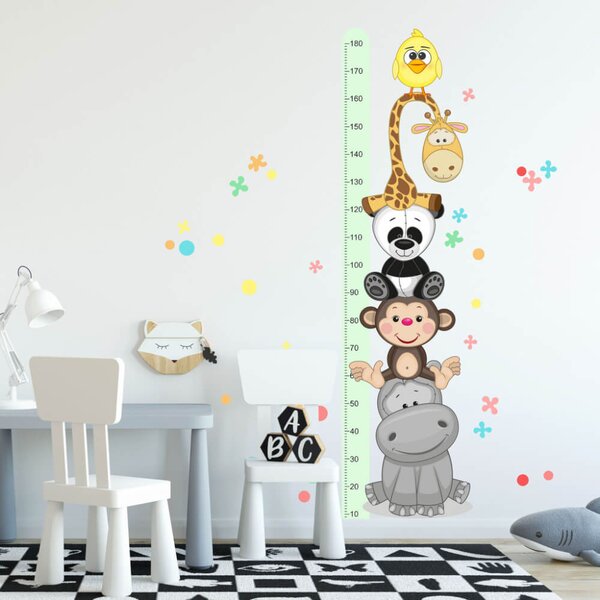 INSPIO-Autocolant textil - Autocolant pentru perete - Metru de măsurare a înălțimii copiilor cu animale fericite (180 cm)