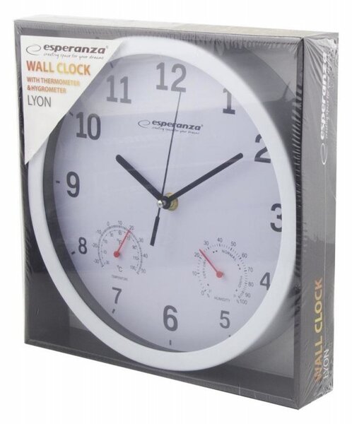 Ceas de perete, afisaj analog, termometru, higrometru, 25 cm, Esperanza Lyon