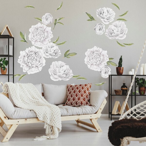INSPIO-Autocolant textil - Tapet cu flori - Bujori albi