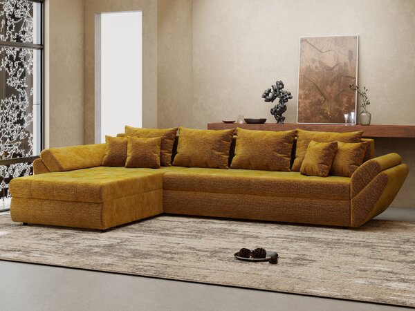 Colțar extensibil dumonde cu ladă de depozitare si sezut confortabil din spuma high-density, Loana XL Monolith Mustar 335x185 cm