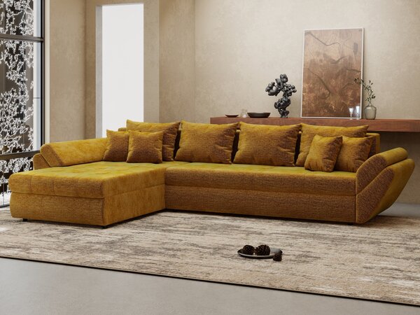 Colțar extensibil dumonde cu ladă de depozitare si sezut confortabil din spuma high-density, Loana XL Monolith Mustar 335x185 cm