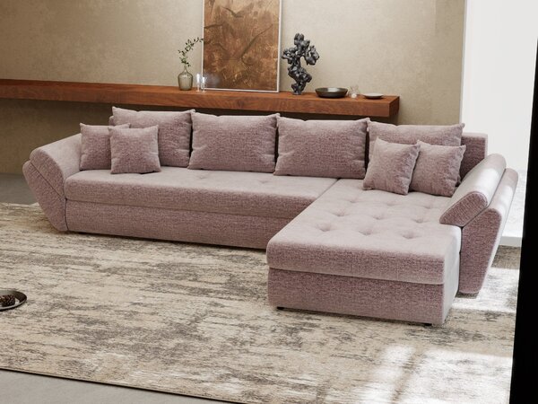 Colțar extensibil dumonde cu ladă de depozitare Loana XL Monolith Roz Pudrat II 335x185 cm
