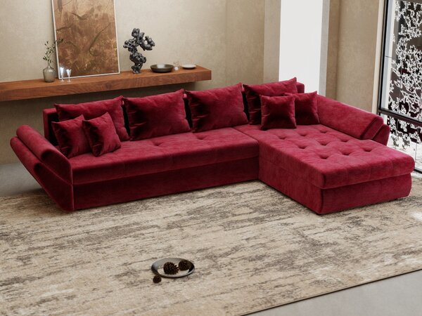 Colțar extensibil dumonde cu ladă de depozitare si sezut confortabil din spuma high-density, Loana XL Monolith Rosu II 335x185 cm
