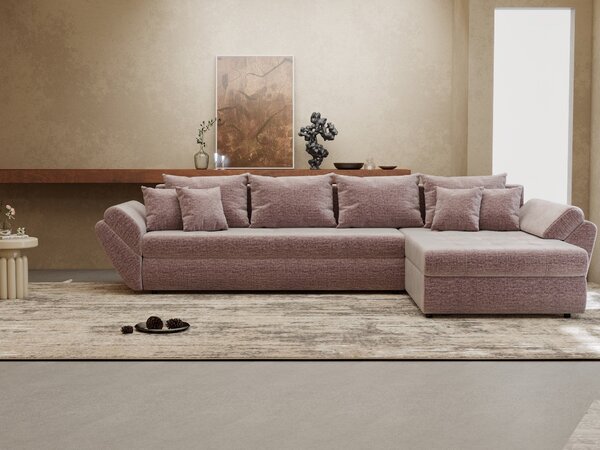 Colțar extensibil dumonde cu ladă de depozitare Loana XL Monolith Roz Pudrat II 335x185 cm