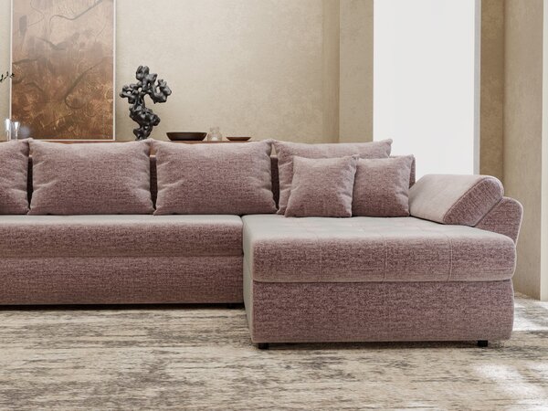 Colțar extensibil dumonde cu ladă de depozitare Loana XL Monolith Roz Pudrat II 335x185 cm