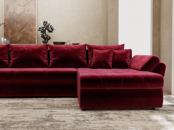 Colțar extensibil dumonde cu ladă de depozitare si sezut confortabil din spuma high-density, Loana XL Monolith Rosu II 335x185 cm