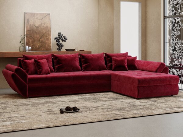 Colțar extensibil dumonde cu ladă de depozitare si sezut confortabil din spuma high-density, Loana XL Monolith Rosu II 335x185 cm