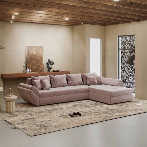 Colțar extensibil dumonde cu ladă de depozitare Loana XL Monolith Roz Pudrat II 335x185 cm