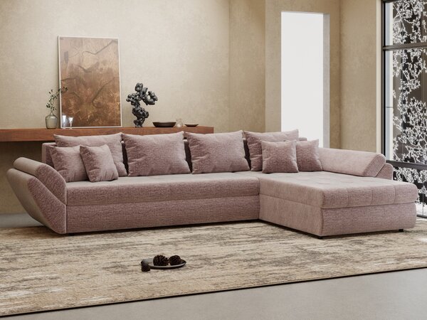 Colțar extensibil dumonde cu ladă de depozitare Loana XL Monolith Roz Pudrat II 335x185 cm