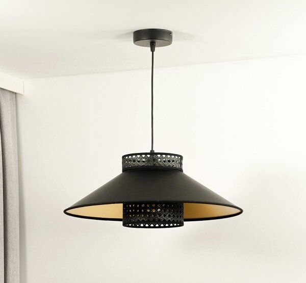 Lustră pe cablu RIO Duolla RATTAN 1xE27/15W/230V d. 45 cm negru/auriu