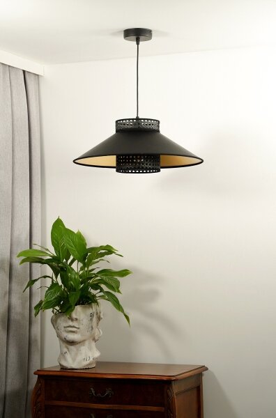 Lustră pe cablu RIO Duolla RATTAN 1xE27/15W/230V d. 45 cm negru/auriu