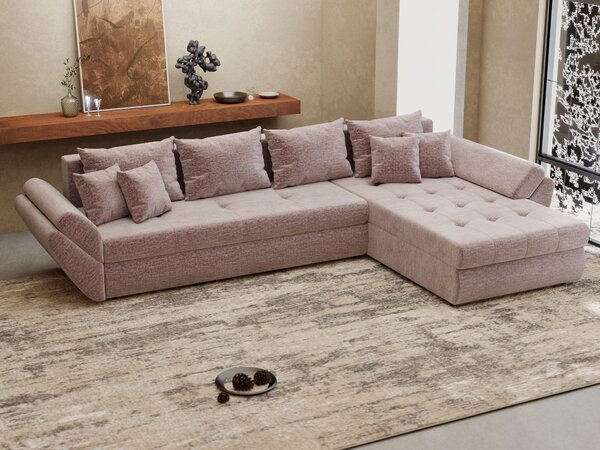 Colțar extensibil dumonde cu ladă de depozitare Loana XL Monolith Roz Pudrat II 335x185 cm