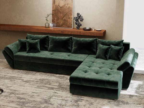 Colțar extensibil dumonde cu ladă de depozitare Loana XL Monolith Verde II 335x185 cm