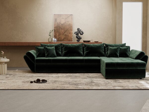 Colțar extensibil dumonde cu ladă de depozitare Loana XL Monolith Verde II 335x185 cm