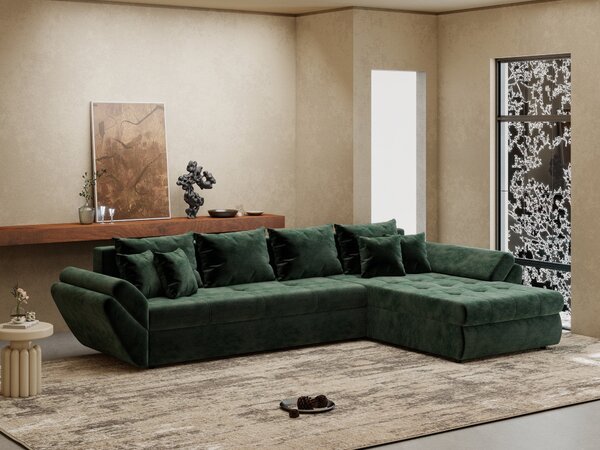 Colțar extensibil dumonde cu ladă de depozitare Loana XL Monolith Verde II 335x185 cm