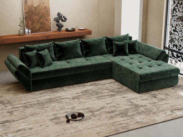 Colțar extensibil dumonde cu ladă de depozitare Loana XL Monolith Verde II 335x185 cm