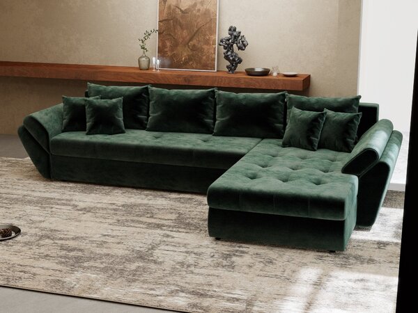 Colțar extensibil dumonde cu ladă de depozitare Loana XL Monolith Verde II 335x185 cm