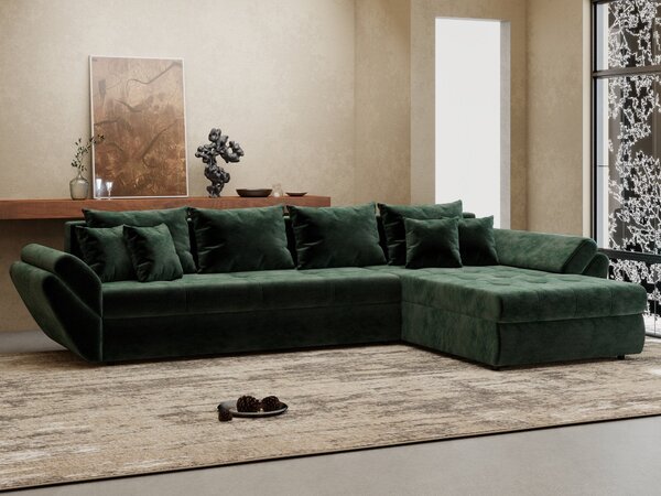 Colțar extensibil dumonde cu ladă de depozitare Loana XL Monolith Verde II 335x185 cm