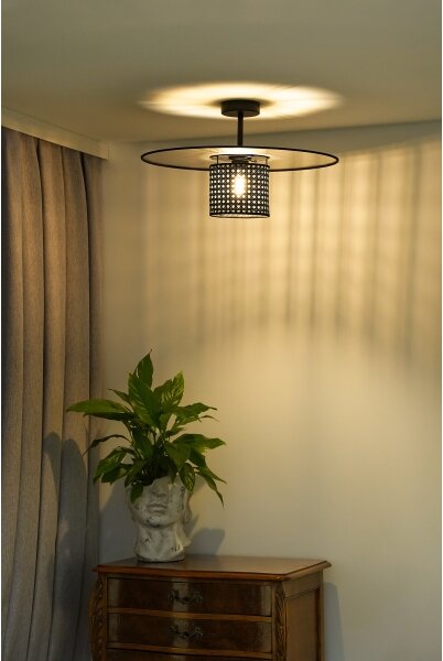 Lustră aplicată TOKYO Duolla RATTAN 1xE27/15W/230V d. 50 cm negru/argintiu
