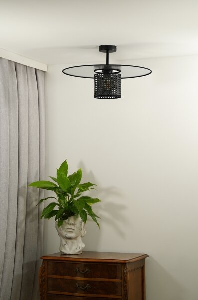 Lustră aplicată TOKYO Duolla RATTAN 1xE27/15W/230V d. 50 cm negru/argintiu