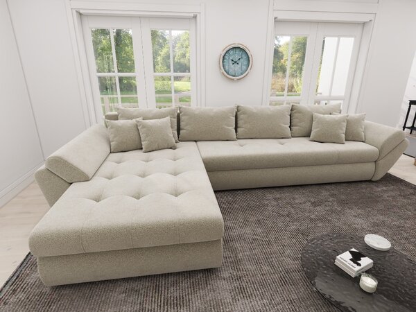 Colțar extensibil dumonde cu ladă de depozitare Loana XL Quelle Bej 02 335x185 cm