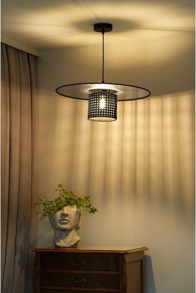Lustră pe cablu TOKYO Duolla RATTAN 1xE27/15W/230V d. 50 cm negru/argintiu