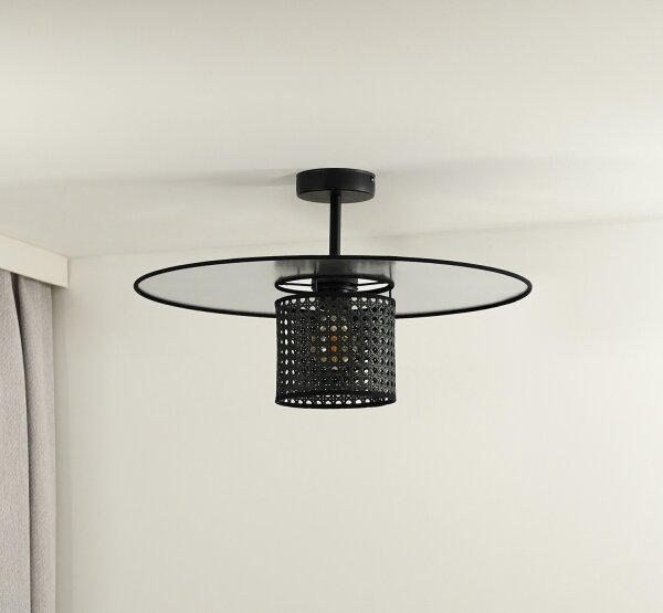 Lustră aplicată TOKYO Duolla RATTAN 1xE27/15W/230V d. 50 cm negru/argintiu