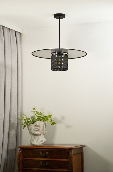 Lustră pe cablu TOKYO Duolla RATTAN 1xE27/15W/230V d. 50 cm negru/argintiu