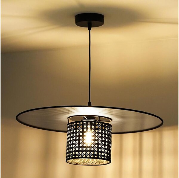 Lustră pe cablu TOKYO Duolla RATTAN 1xE27/15W/230V d. 50 cm negru/argintiu