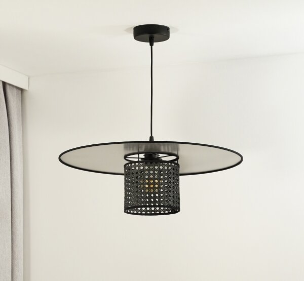 Lustră pe cablu TOKYO Duolla RATTAN 1xE27/15W/230V d. 50 cm negru/argintiu
