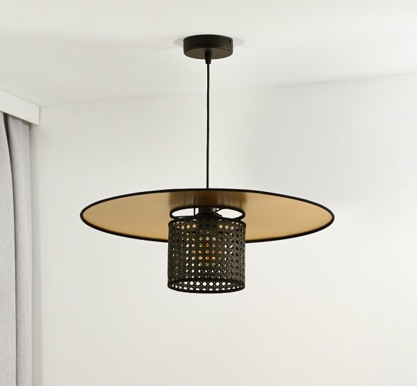 Lustră pe cablu TOKYO Duolla RATTAN 1xE27/15W/230V d. 50 cm auriu/negru