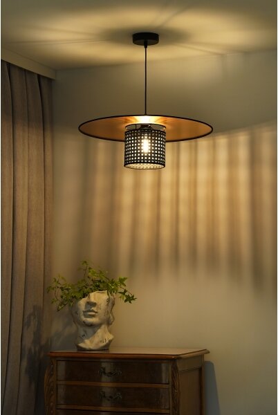 Lustră pe cablu TOKYO Duolla RATTAN 1xE27/15W/230V d. 50 cm auriu/negru
