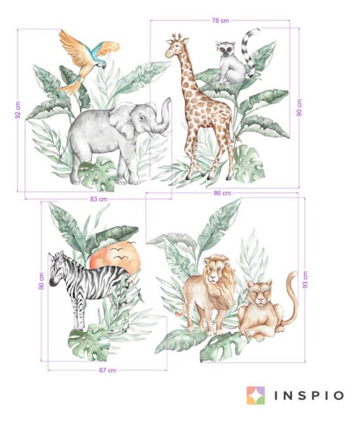 INSPIO-Autocolant textil - Autocolant textil pentru perete - animale SAFARI din sălbăticie