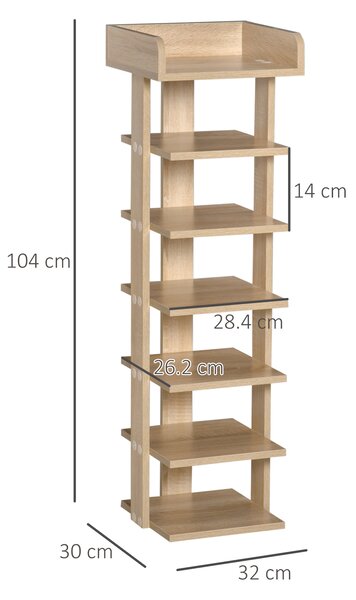HOMCOM Dulap pentru pantofi din Lemn pentru Hol, Raft pentru 6 Pantofi cu Spatiu de depozitare, 32x30x104cm, stejar | Aosom Romania