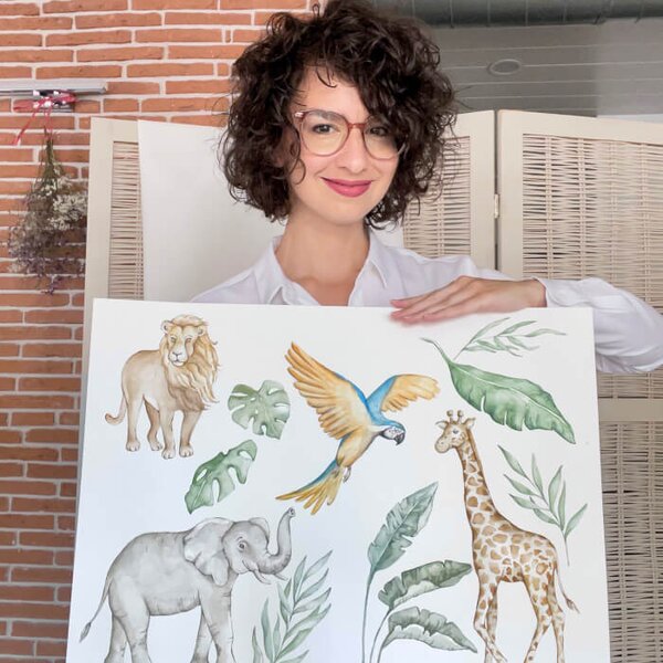 INSPIO-Autocolant textil - Autocolante pentru perete - Elefant și zebră din SAFARI