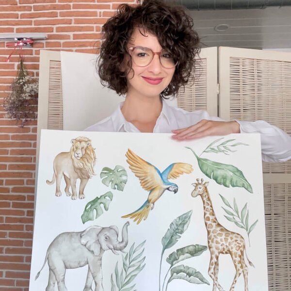 INSPIO-Autocolant textil - Autocolant textil pentru perete - animale SAFARI din sălbăticie