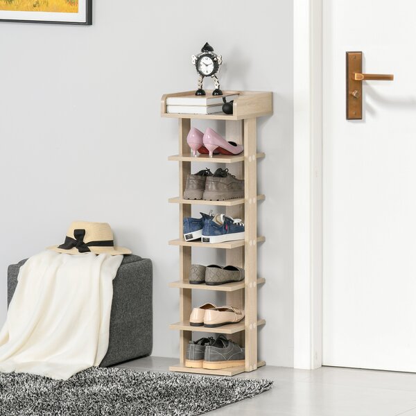 HOMCOM Dulap pentru pantofi din Lemn pentru Hol, Raft pentru 6 Pantofi cu Spatiu de depozitare, 32x30x104cm, stejar | Aosom Romania