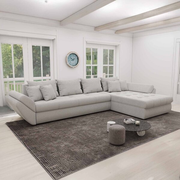 Colțar extensibil dumonde cu ladă de depozitare si sezut confortabil din spuma high-density, Loana XL Vibe Bej 03 II 335x185 cm